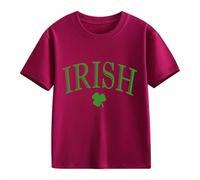 Filles Tenues Casual Manches Courtes T-shirt St Day Moyen et Grand Enfants Rétro Personnalité 2D Impression 2D Enfants Lâche Manches Courtes Filles et Femmes (vin, 2-3 ans)