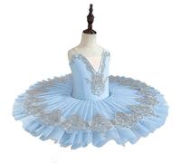 Filles Tutu Professionnel Robe de Ballet Brodée Bouffante Jupe Lac des cygnes Crêpe Costumes de Ballerine pour Enfants,Bleu,160