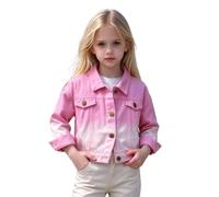 Filles Veste Jeanne Boutonnée Imprimé Gradient Couleur Extérieur | Col Rabattu Classique, Blouson Denim, Motif Ombré Actuel, Manteau Mi-Saison, Pour Sorties Scolaires Quotidiennes
