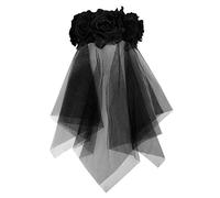 Filles Voile de Mariage Halloween Serre-Tête de Cheveux en Tulle Élégant Tiare Guirlande de Fleurs Charmente Couvre-chef de Floral Avec Dentelle Noire Coiffure d’Accessoire Pour Party Voyage (black)