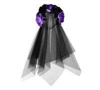 Filles Voile de Tête Élégant Halloween Serre-Tête de Cheveux en Tulle Couronne de Fleur Rose Cerceau de Cheveux avec Dentelle Noire Cercle de Coiffe Floral Coiffure d'Accessoire Élégant