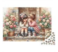 Fillettes au Jardin Puzzle 1000 Pièces Papier pour Adultes Conversation sur Les Marches Puzzle en Famille Détente Décoration Cadeau 38x26cm/1000pcs