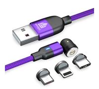 Filliano Câble magnétique charge rapide 3A, transfert de données enrouleur 1M rotation 360-180 Câble Lightning avec 3 aimants pour câble USB type C et micro USB pour charge universelle.