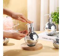 FillTouch 2 Pcs Disco Ball Glass Soap Dispensers Bathroom 14 oz Mirror Lenses Lotion Bottle Pump Refillable Dispenser for Liquid Hand Soap Lotion Essential Oil(Classic,Silver)
