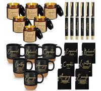 FillTouch Lot de 6 tasses à café en céramique avec versets de la Bible pour maman - 425,2 g - Journal en cuir A6 avec stylo et bougie parfumée - Cadeau religieux pour mère, femme, homme - Noir
