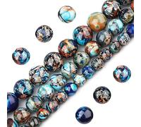 Filluck Perles en pierre naturelle de 6 mm en jaspe impérial bleu poli pour la fabrication de bijoux pour adultes (mélange de jaspe impérial bleu, 6 mm)