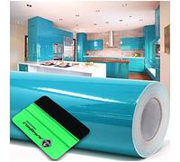 Film adhésif brillant ou mat pour meubles, cuisines ou de salle de bains (066 bleu turquoise, brillant) 10 m x 63 cm