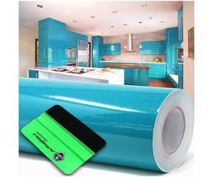 Film adhésif brillant ou mat pour meubles, cuisines ou de salle de bains (066 bleu turquoise, brillant) 10 m x 63 cm