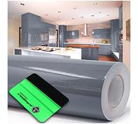 Film adhésif brillant ou mat pour meubles, cuisines ou de salle de bains (074 gris moyen, brillant) 10 m x 63 cm