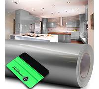 Film adhésif brillant ou mat pour meubles de cuisine ou de salle de bains (090 gris argenté, brillant) 10 m x 63 cm