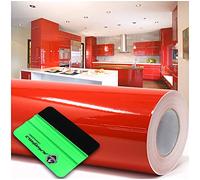 Film adhésif brillant ou mat pour meubles de cuisine ou salle de bains (032 rouge clair, brillant) 10 m x 63 cm