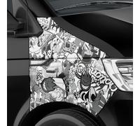 Film autocollant pour voiture 100 x 150 cm - Noir/blanc mat - Logo Bomb - JDM - Design : Special