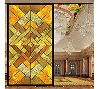 Film de confidentialité pour fenêtre - Motif fleur en vitrail doré - Sans colle - Pour la maison et le bureau - 42 x 62 cm (l x H)