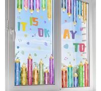 Film de fenêtre en PVC double face imprimé avec des motifs de crayon, autocollants réutilisables pour verre, portes et diverses surfaces lisses