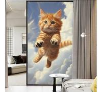 Film de fenêtre motif chat sautant bloquant la chaleur - Animaux marron vivants - Nature moderne - Décoration de porte en verre - Non adhésif - Pour salle de bain et cuisine - 45 x 60 cm
