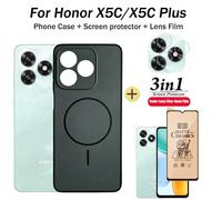 Film de protection d'écran antichoc 3 en 1 pour téléphone Android Honor X5C Plus, étui de téléphone, couvercle de protection givré + film protecteur d'écran en céramique plein écran + film de protecti