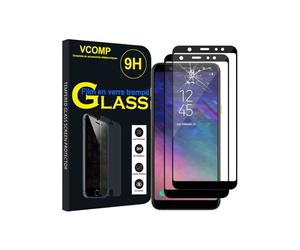 Film de protection d'écran - VCOMP - Samsung Galaxy A6+ - Verre Trempé - Lot de 2 - Noir