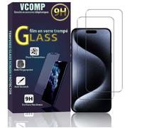 Film de protection écran en verre trempé - VCOMP - iPhone 15 Pro Max - Pack de 2 - Oléophobique - 0.3-0.4 mm
