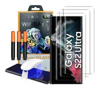 NOVAGO Compatible avec Samsung Galaxy S22 Ultra 5G - 3 Films vitre protection écran en verre trempé incurvé résistant avec colle et mini lampe fournie