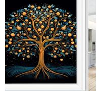 Film d'intimité pour fenêtre d'arbre rustique - Vitrail de style bohème vintage - Plantes naturelles bleues - Autocollant décoratif pour verre - Autocollant statique bloquant le soleil - 45 x 60 cm