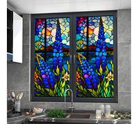 Film Electrostatique Vitre Feuilles Bleues Foncées Film pour Vitre Anti Regard Vie Privée Protéger du Soleil Réutilisable pour Fenêtre Maison Bureau Stickers Fenetre 60x100 cm (1 pièce)