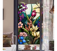 Film Electrostatique Vitre Fleurs Roses Violettes Film pour Vitre Anti Regard Vie Privée Protéger du Soleil Réutilisable pour Fenêtre Maison Bureau Stickers Fenetre 60x100 cm (1 pièce)