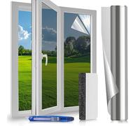 Film Fenetre Anti Regard - 60x200 cm - Anti Chaleur Anti UV, Film Miroir pour Fenetre avec Kit de Pose, Protection de la Vie Privée, Protection Solaire, pour Fenêtr Maison Bureau Magasin, Argenté