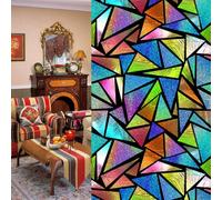 Film Fenetre Anti Regard Géométrie Bleue Verte Film Occultant Fenêtre Filtre Fenetre Anti Regard Durable Window Electrostatique Salon Salle de Bain Films pour Fenêtre 45x100cm/1 Pcs