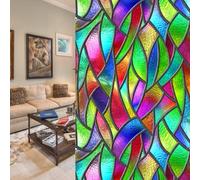 Film Fenetre Anti Regard Géométrie Rouge Vert Film Occultant Fenêtre Filtre Fenetre Anti Regard Durable Window Electrostatique Salon Salle de Bain Films pour Fenêtre 45x100cm/1 Pcs