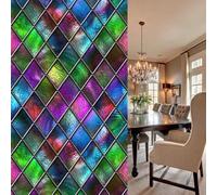 Film Fenetre Anti Regard Géométrie Vert Violet Film Occultant Fenêtre Filtre Fenetre Anti Regard Durable Window Electrostatique Salon Salle de Bain Films pour Fenêtre 60x100cm/1 Pcs