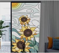 Film Fenetre Anti Regard Occultant, Tournesol Plante Colorée 90x200 cm Film Opaque Noir Total Film Fenêtre Film Electrostatique Vitre Réutilisable Anti-Chaleur de Bain Chambre Cuisine Bureau Maison