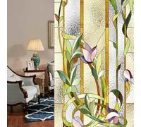 Film Fenetre Anti Regard Plantes Vertes Jaunes Film Occultant Fenêtre Filtre Fenetre Anti Regard Durable Window Electrostatique Salon Salle de Bain Films pour Fenêtre 45x100cm/1 Pcs