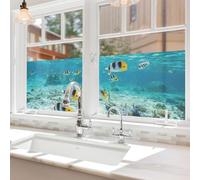 Film Fenetre Anti Regard Poisson Turquoise Jaune Film Occultant Fenêtre Film Opaque Vitrage Fenetre Auto Adhésif Brise Vue Fenetre Film Vitre Anti Regard Film Occultant Fenetre 38x120cm/1 Pcs