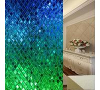 Film Fenetre Anti Regard Vert Bleu Film Occultant Fenêtre Filtre Fenetre Anti Regard Durable Window Electrostatique Salon Salle de Bain Films pour Fenêtre 45x100cm/1 Pcs