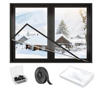 Film isolant thermique fenetre, Kit d'isolation thermique pour fenêtre, Film Plastique Imperméable et Coupe-vent, film transparent, facile pour la ventilation(Black,W191cm X H249cm)