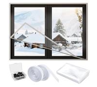 Film isolant thermique fenetre, Kit d'isolation thermique pour fenêtre, Film Plastique Imperméable et Coupe-vent, film transparent, facile pour la ventilation(White,W76cm X H140cm)