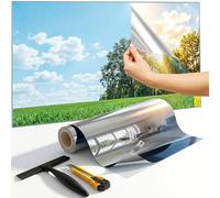 Film Miroir Fenêtre sans Tain - Anti Chaleur 90% IR & Anti UV 99% - Film Solaire Électrostatique avec Kit de Pose Complet (Raclette T en Silicone & Cutter - 60 * 400 cm)