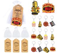 Film Night Party faveurs, 12 Pack Movie Night Keychains, merci Tags avec String sacs en Organza blanc thème film décorations de fête d’anniversaire fournitures de fête folle faveurs de fête