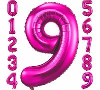 Film numérique en aluminium rechargeable à l'hélium - 100 cm - Pour fête - Rouge rose - Chiffres 9
