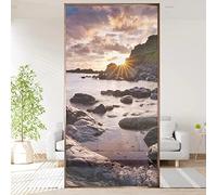 Film Occultant Fenêtre,Décoratif Vitrail Film pour Vitre, Auto-Adhésif Film Intimité Électrostatique Anti-Ultraviolet,pour Chambre Salle De Bains SalonBord de mer(44.5cmx200cm)