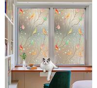 Film Opaque pour Vitre 30 x 160 cm, Facile à Couper, Non-Adhésif, Protége Intimité,Statique Pas Colle, Film Opaque pour Vitre Anti UV Dépoli,avec Outil,pour Salle Bain,Fleurs Oiseaux