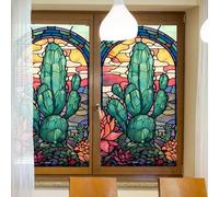 Film Opaque Vitrage Cactus Fleur Verte Film Opaque Fenetre Anti Regard Electrostatique Pas De Colle Brise Vue Fenetre pour Salle de Bain Bureau Cuisine 60x100 CM/ 1 Rouleau