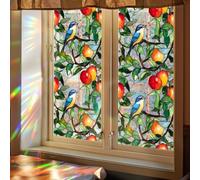 Film Opaque Vitrage Feuilles De Pomme Rouge Stickers Fenetre Réutilisable Film Vitre Anti Regard Electrostatique Brise Vue Fenetre pour Salle de Bain Cuisine Salon 43x100 cm(2 pcs)