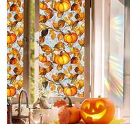 Film Opaque Vitrage Feuilles d'orange De Citrouille Stickers Fenetre Réutilisable Film Vitre Anti Regard Electrostatique Brise Vue Fenetre pour Salle de Bain Cuisine Salon 43x100 cm(2 pcs)
