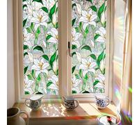 Film Opaque Vitrage Feuilles Vert Lys Stickers Fenetre Réutilisable Film Vitre Anti Regard Electrostatique Brise Vue Fenetre pour Salle de Bain Cuisine Salon 43x100 cm(2 pcs)