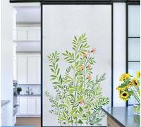 Film Opaque Vitrage Feuilles Vert Orange Brise Vue Fenetre Electrostatique Pas De Colle Film Vitre Anti Regard Salle de Bain Bureaux Opaque Fenetre(80x100 cm)