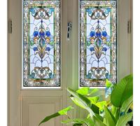 Film Opaque Vitrage Fleur Bleue Élégante Film Opaque Fenetre PVC Imperméable Pas de Colle Facile à Installer Protection de la Vie Privée Brise Vue Fenetre 43x100 cm (2 Pcs)