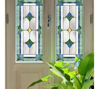 Film Opaque Vitrage Fleur Verte Bleue Film Opaque Fenetre PVC Imperméable Pas de Colle Facile à Installer Protection de la Vie Privée Brise Vue Fenetre 43x100 cm (2 Pcs)