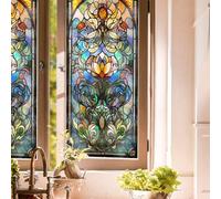 Film Opaque Vitrage Fleurs Orange Violet Film Opaque Fenetre PVC Imperméable Pas de Colle Facile à Installer Protection de la Vie Privée Brise Vue Fenetre 43x100 cm (2 Pcs)