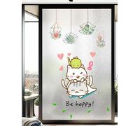 Film Opaque Vitrage Plantes Chats Mignons Film Opaque Fenetre Anti Regard Electrostatique Pas De Colle Brise Vue Fenetre pour Salle de Bain Bureau Cuisine(80x100 cm)